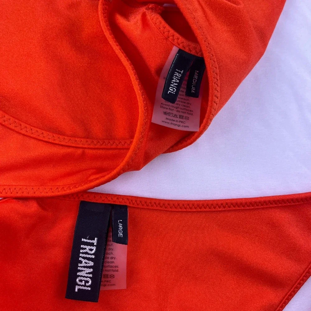 Triangl Orange Scoop Neck Bikini Set Medium Top Large Bottom High Cut Swimsuit